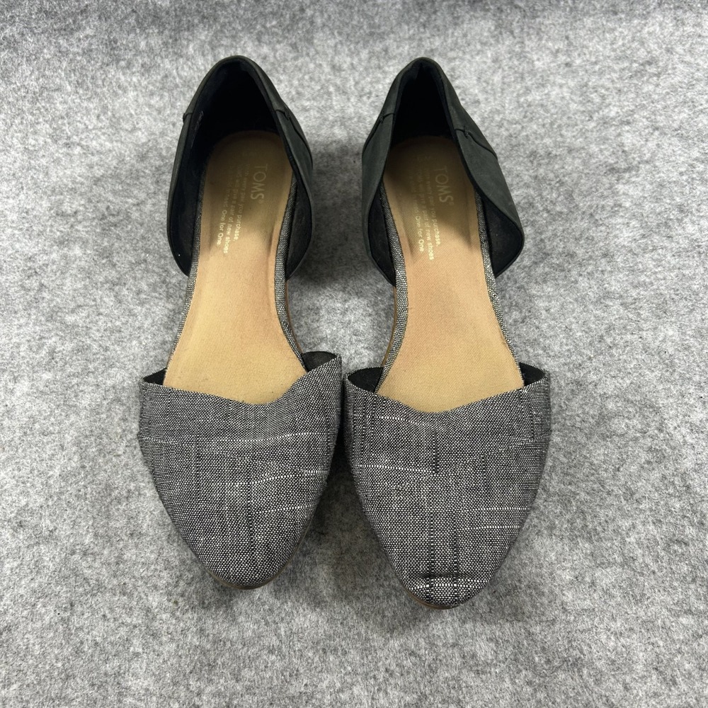TOMS Jutti D'Orsay Flats 9 Black Grey Tweed Pointed Toe Slip On